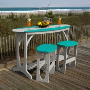 Bahia Verde Shoreline Outdoor Bar Table and 2 Stools, Cove Gray/Seaglass Blue