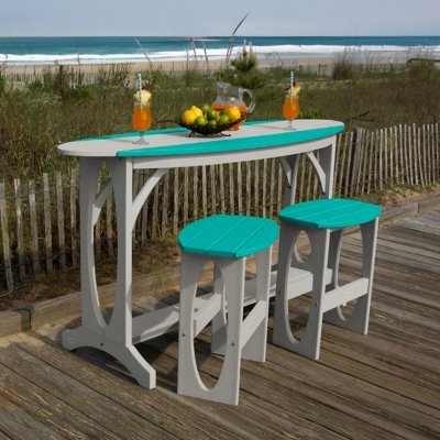 Bahia Verde Shoreline Outdoor Bar Table and 2 Bar Stools, Cove Gray/Seaglass Blue