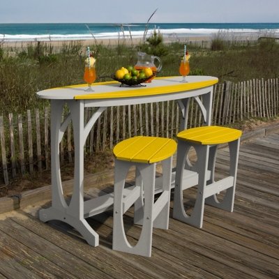 Bahia Verde Shoreline Outdoor Bar Table and 2 Bar Stools, Cove Gray/Sunbeam Yellow