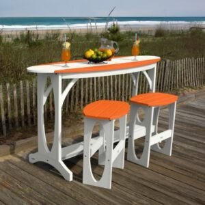 Bahia Verde Shoreline Outdoor Bar Table and 2 Stools, White/Citrus Orange