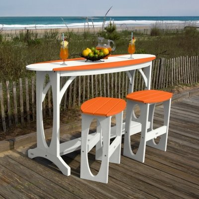 Bahia Verde Shoreline Outdoor Bar Table and 2 Bar Stools, White/Citrus Orange