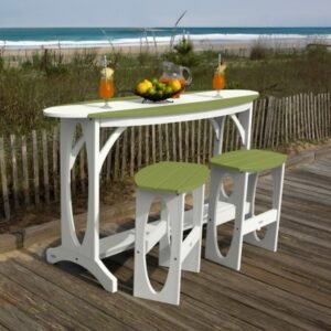 Bahia Verde Shoreline Outdoor Bar Table and 2 Stools, White/Palm Green
