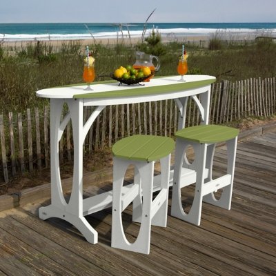 Bahia Verde Shoreline Outdoor Bar Table and 2 Bar Stools, White/Palm Green