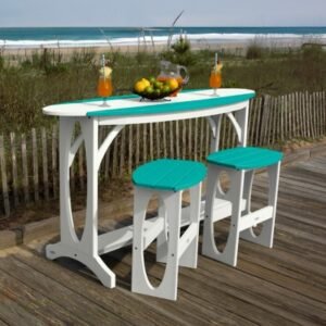 Bahia Verde Shoreline Outdoor Bar Table and 2 Stools, White/Seaglass Blue