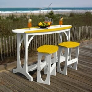 Bahia Verde Shoreline Outdoor Bar Table and 2 Stools, White/Sunbeam Yellow