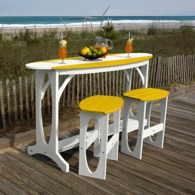 Bahia Verde Shoreline Outdoor Bar Table and 2 Bar Stools, White/Sunbeam Yellow