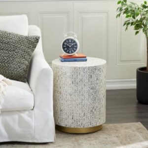 Bayberry Lane Geometric End Table, White