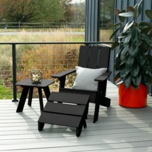 Highwood Italica Outdoor Adirondack Chair with Ottoman and Side Table, Black