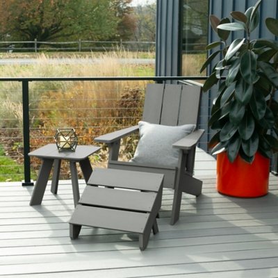Highwood Italica Outdoor Adirondack Chair with Ottoman and Side Table, Coastal Teak