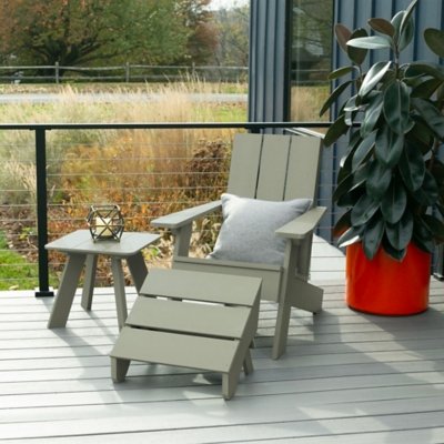 Highwood Italica Outdoor Adirondack Chair with Ottoman and Side Table, Eucalyptus