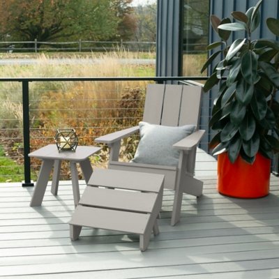 Highwood Italica Outdoor Adirondack Chair with Ottoman and Side Table, Harbor Gray
