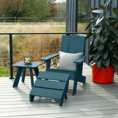 Highwood Italica Outdoor Adirondack Chair with Ottoman and Side Table, Nantucket Blue