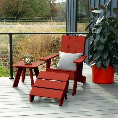 Highwood Italica Outdoor Adirondack Chair with Ottoman and Side Table, Rustic Red
