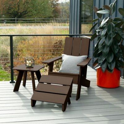 Highwood Italica Outdoor Adirondack Chair with Ottoman and Side Table, Weathered Acorn