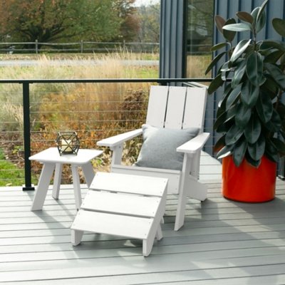 Highwood Italica Outdoor Adirondack Chair with Ottoman and Side Table, White