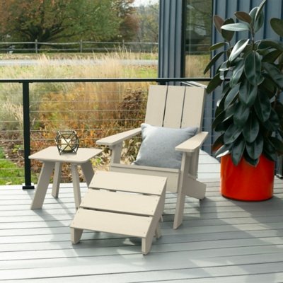 Highwood Italica Outdoor Adirondack Chair with Ottoman and Side Table, Whitewash