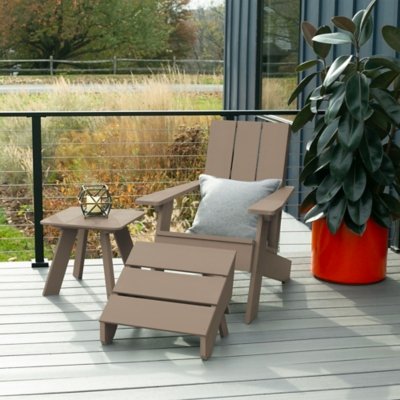 Highwood Italica Outdoor Adirondack Chair with Ottoman and Side Table, Woodland Brown