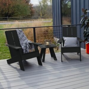 Highwood Italica Outdoor Side Table and Adirondack Chair (Set of 2), Black