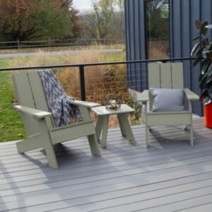 Highwood Italica Outdoor Side Table and Adirondack Chair (Set of 2), Eucalyptus