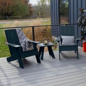 Highwood Italica Outdoor Side Table and Adirondack Chair (Set of 2), Federal Blue