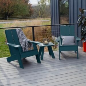 Highwood Italica Outdoor Side Table and Adirondack Chair (Set of 2), Nantucket Blue