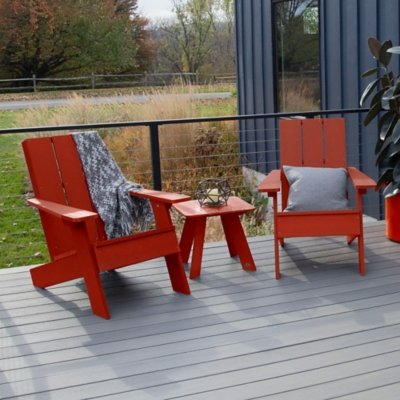 Highwood Italica Outdoor Side Table and Adirondack Chair (Set of 2), Rustic Red