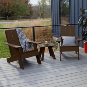 Highwood Italica Outdoor Side Table and Adirondack Chair (Set of 2), Weathered Acorn