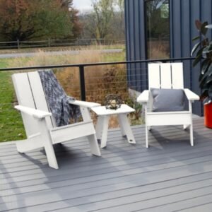Highwood Italica Outdoor Side Table and Adirondack Chair (Set of 2), White