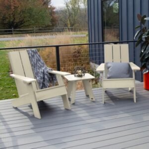 Highwood Italica Outdoor Side Table and Adirondack Chair (Set of 2), Whitewash