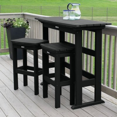 Highwood Lehigh Outdoor Bar Table and 2 Bar Stools, Black