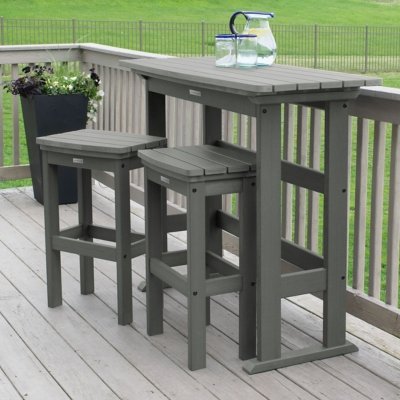 Highwood Lehigh Outdoor Bar Table and 2 Bar Stools, Coastal Teak