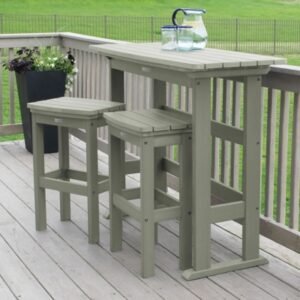 Highwood Lehigh Outdoor Bar Table and 2 Stools, Eucalyptus