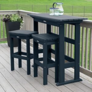 Highwood Lehigh Outdoor Bar Table and 2 Stools, Federal Blue