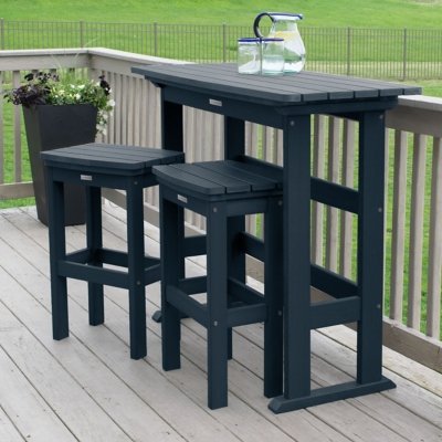 Highwood Lehigh Outdoor Bar Table and 2 Bar Stools, Federal Blue