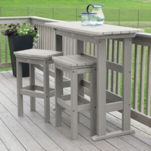 Highwood Lehigh Outdoor Bar Table and 2 Stools, Harbor Gray