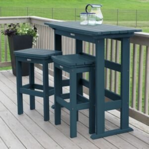 Highwood Lehigh Outdoor Bar Table and 2 Stools, Nantucket Blue