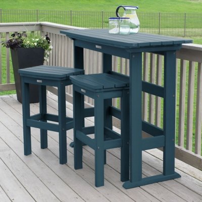 Highwood Lehigh Outdoor Bar Table and 2 Bar Stools, Nantucket Blue