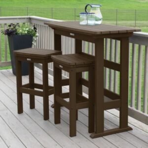 Highwood Lehigh Outdoor Bar Table and 2 Stools, Weathered Acorn