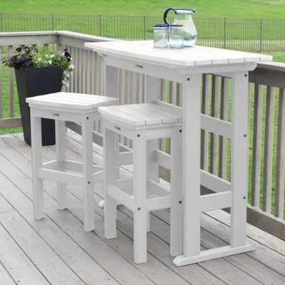 Highwood Lehigh Outdoor Bar Table and 2 Bar Stools, White