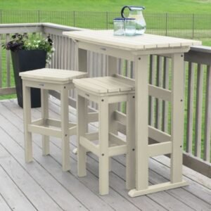 Highwood Lehigh Outdoor Bar Table and 2 Stools, Whitewash