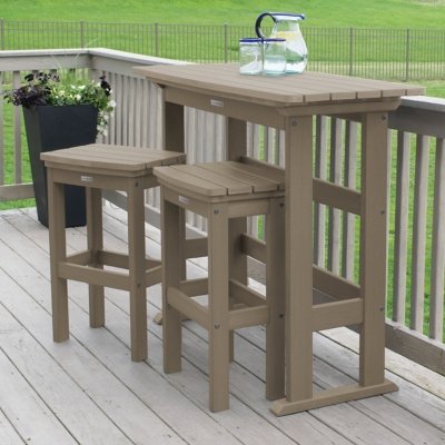 Highwood Lehigh Outdoor Bar Table and 2 Bar Stools, Woodland Brown