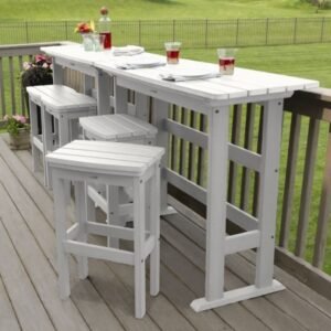 Highwood Lehigh Outdoor Bar Table and 4 Stool4, White
