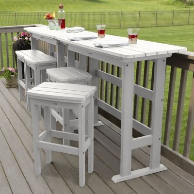 Highwood Lehigh Outdoor Bar Table and 4 Bar Stool4, White