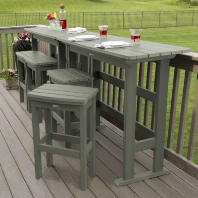 Highwood Lehigh Outdoor Bar Table and 4 Bar Stools, Eucalyptus