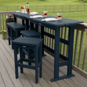 Highwood Lehigh Outdoor Bar Table and 4 Stools, Federal Blue