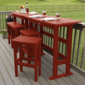 Highwood Lehigh Outdoor Bar Table and 4 Stools, Rustic Red