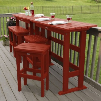 Highwood Lehigh Outdoor Bar Table and 4 Bar Stools, Rustic Red