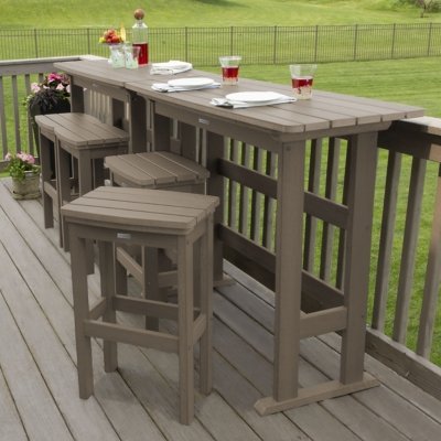Highwood Lehigh Outdoor Bar Table and 4 Bar Stools, Woodland Brown