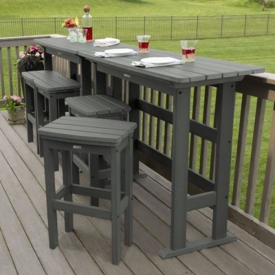Highwood Lehigh Outdoor Bar Table and 5 Bar Stools, Coastal Teak