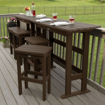 Highwood Lehigh Outdoor Bar Table and 5 Bar Stools, Weathered Acorn